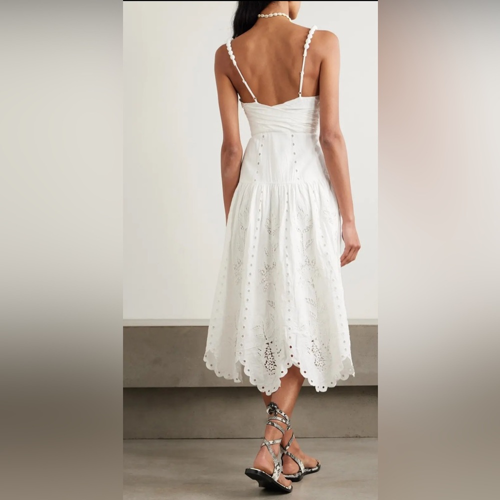Farm Rio: Richelieu Scalloped Broderie Anglaise Linen-Blend Midi Dress - Picture 2 of 14